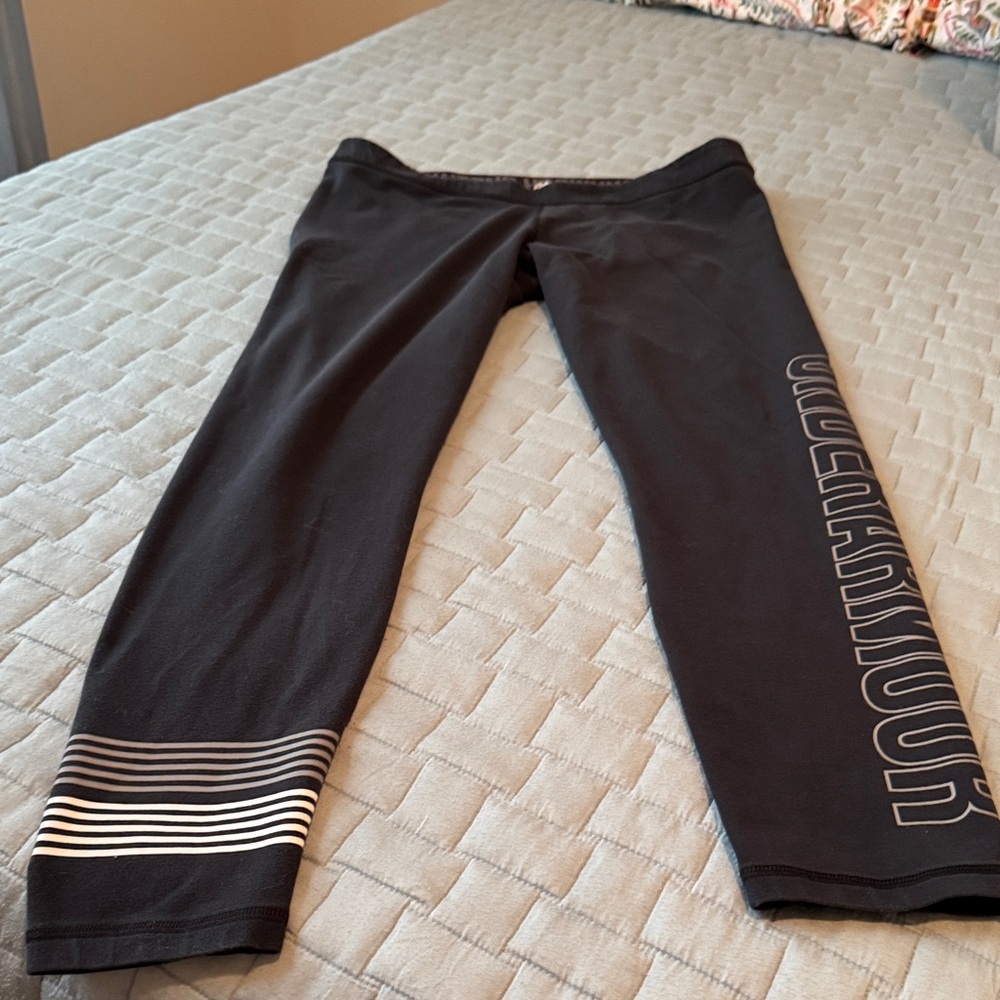 Under Armour Black Cropped Leggings with White Stripes